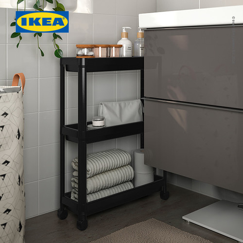 IKEA VESKEN Troli Kamar Mandi Hitam Serbaguna 54x18x71 cm