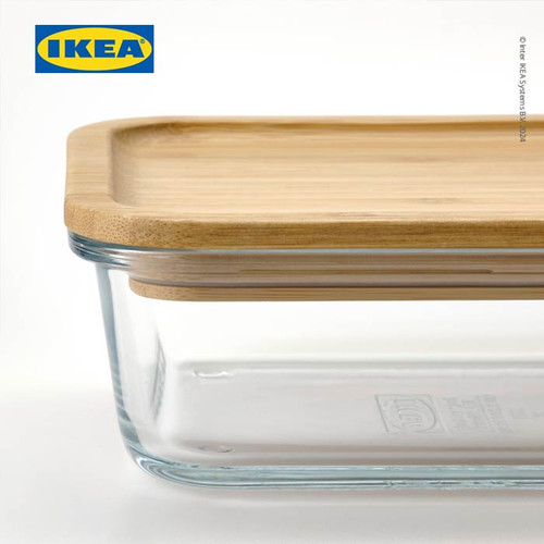 IKEA 365+ Tempat Makanan Kaca Dengan Tutup Bambu Persegi Panjang 1L