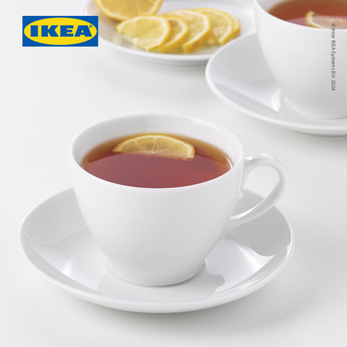 IKEA VARDERA Cangkir Kopi dan Tatakan Putih 36cl