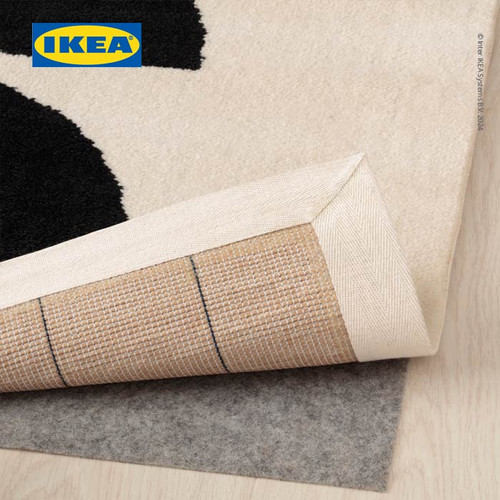 IKEA BADVAKT Karpet Bulu Tipis Hitam/Putih Geometris 200x300 cm