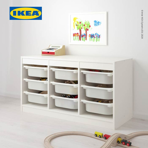 IKEA TROFAST Lemari Penyimpanan Putih dengan Kotak Putih 99x44x56 cm