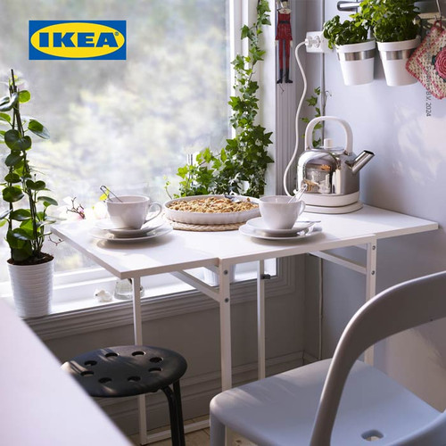 IKEA MUDDUS Meja Makan Dengan Daun Meja Lipat Putih 48/92x60 cm