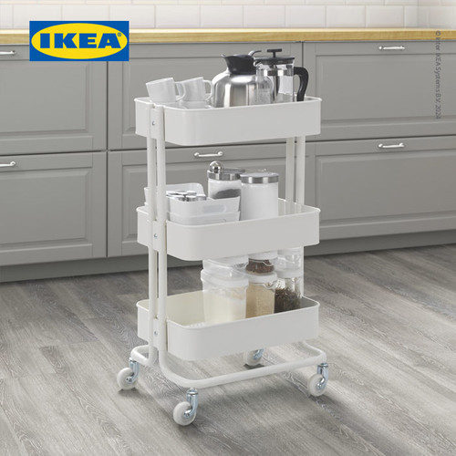 IKEA RASKOG Troli Dapur dengan 3 Rak Putih Serbaguna 35x45x78 cm