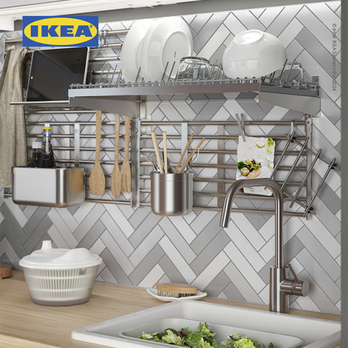 IKEA KUNGSFORS Rak Dapur Kisi-KisiDinding Bahan Baja Tahan Karat 56 cm