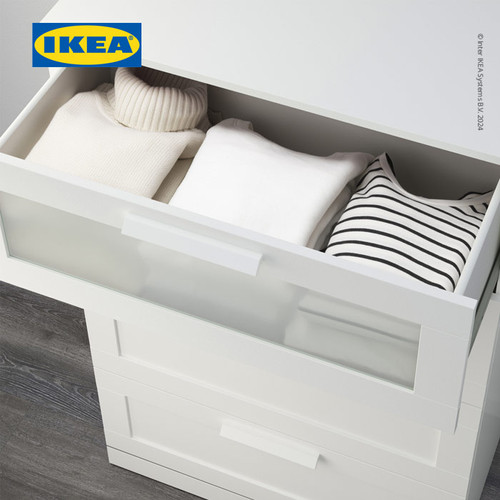 IKEA BRIMNES Lemari Penyimpan 4 Laci Dengan Kaca Putih 78x124 cm