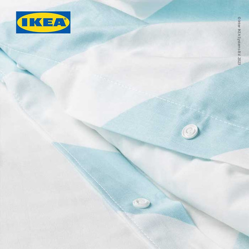 IKEA SLOJSILJA Sarung Duvet 150x200 dan Bantal 50x80 Strip Putih Biru