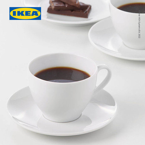 IKEA VARDERA Cangkir Kopi dan Tatakan Putih 20cl