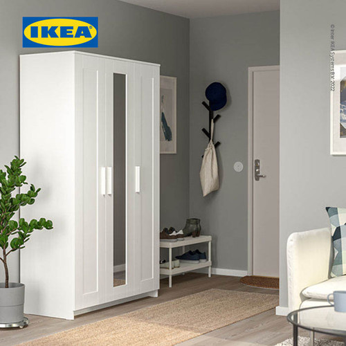 IKEA BRIMNES Lemari Pakaian 3 Pintu dengan Cermin 117x190 cm