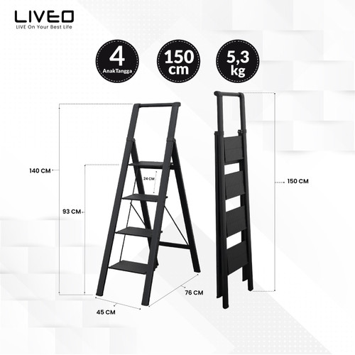 Tangga Rumahan Lipat Alumunium LIVEO LV-184 / Ladder 4 Step