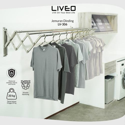 Jemuran Dinding Baju Stainless Steel Liveo LV306 Jemuran Lipat Gantung