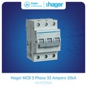 Hager MCB 32a 32 Ampere 3 Phase 3P 3 Pole 32 Amper 10kA NC332A