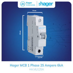 MCB Hager 1 Phase 25 Ampere  1P 1  Pole 25a 6kA MU125A