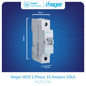 Hager MCB 10 Ampere 10a 1 Phase 1P 1 Pole 10kA Mcb Listrik NC110A