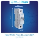 Hager MCB 10 Ampere 10a 1 Phase 1P 1 Pole 10kA Mcb Listrik NC110A