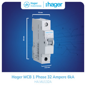 MCB 1 Phase 32a 32 Ampere 1P 1 Pole 6kA MCB Hager  MU132A