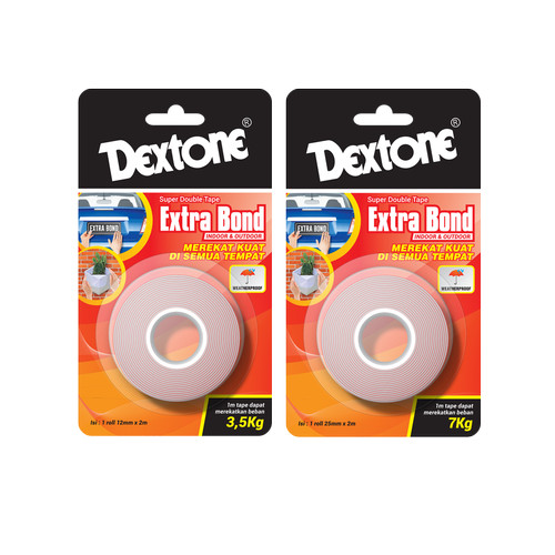 Lem Double Tape Weather Proof Dextone Extrabond Merah 12mm dan 25 mm