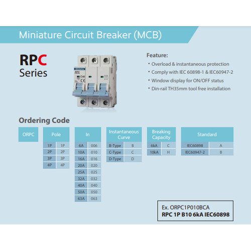 MCB (Miniature Circuit Breaker) Shihlin RPC 4P (6kA) 6A – 63A