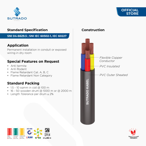 Kabel Listrik NYYHY Sutrado Kabel 4x2.5 Sqmm - 25 Meter