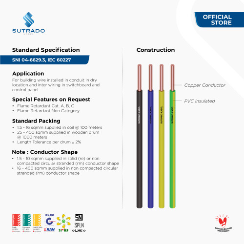 Kabel Listrik NYA Sutrado Kabel 6 Sqmm - 50 Meter