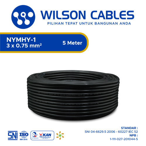 Wilson Cables - NYMHY-1 3x0.75 mm² 5 Meter - Kabel Tembaga Serabut