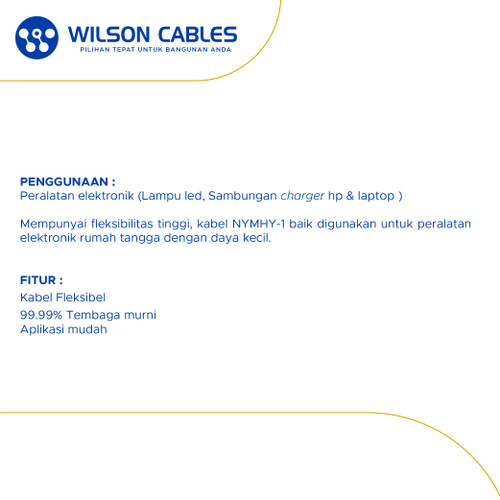 Wilson Cables - NYMHY-1 2x0.5 mm² 25 Meter - Kabel Tembaga Serabut