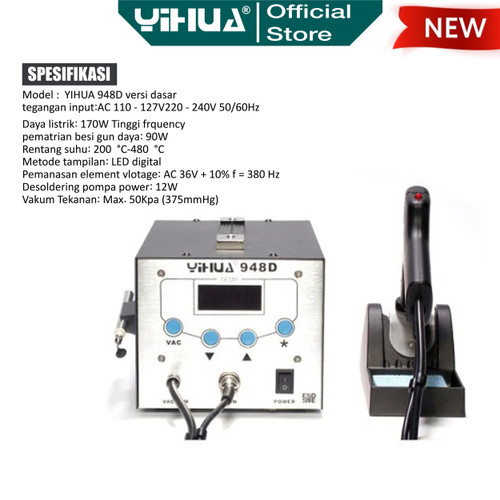 Yihua 948D Desoldering Pump Gun 3 IN 1 Soldering Station Standard ORI