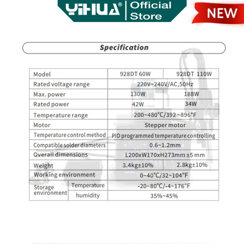 Yihua 928DT Solder Station Automatic 60W Soldering Iron Digital ORI