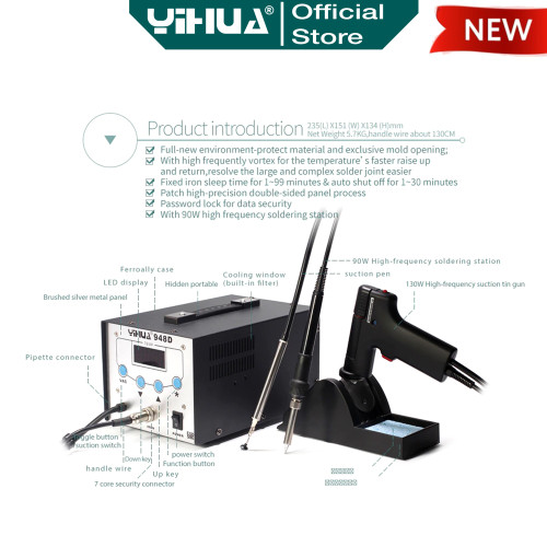 Yihua 948D Desoldering Pump Gun 3 IN 1 Soldering Station Upgrade ORI