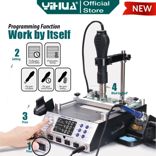 Yihua 853AAA+ Blower Solder Uap 3 IN1 Preheating Soldering Station ORI