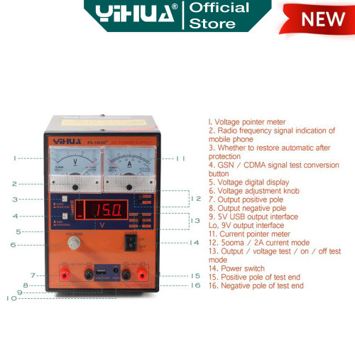 Yihua 1502D+ Power Supply Digital Analog 2A 15V + Kabel 2 Amper ORI