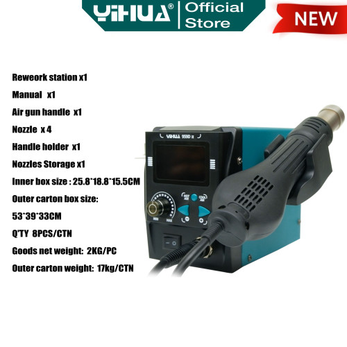 Yihua 959D-II Blower Solder Uap SMD Rework Station Hot Gun 959D II ORI