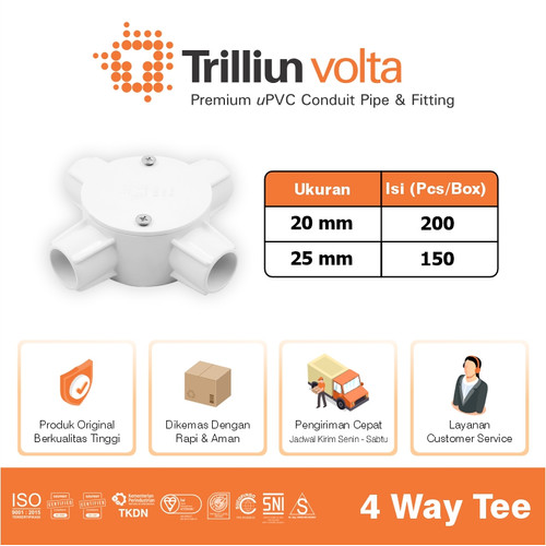 Fitting Pipa uPVC Conduit Trilliunvolta 4 Way Tee