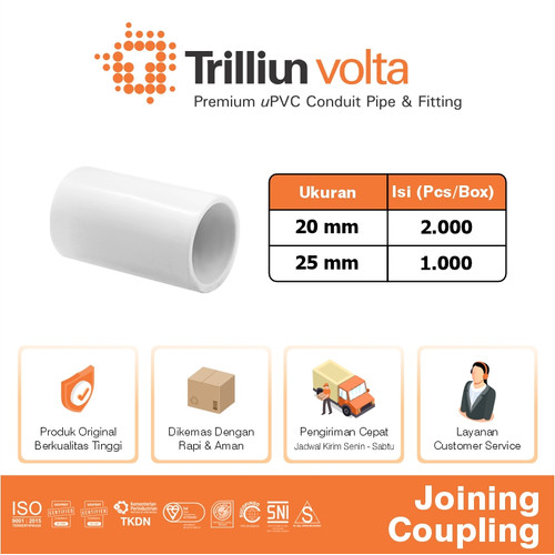 Fitting Pipa uPVC Conduit Trilliunvolta Joining Coupling