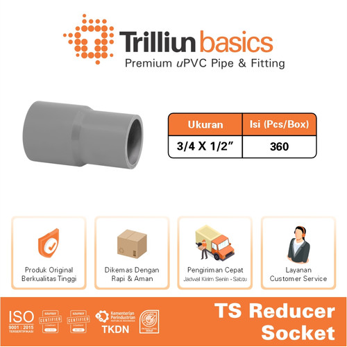 Fitting Pipa uPVC Trilliunbasics TS Reducer Socket 3/4" x 1/2" Inch