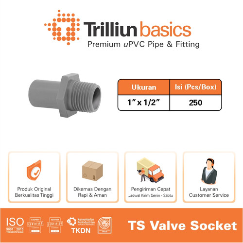 Fitting Pipa uPVC Trilliunbasics TS Valve Socket - 1" x 1/2" Inch