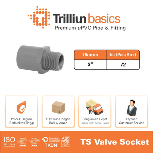 Fitting Pipa uPVC Trilliunbasics TS Valve Socket - 3" Inch