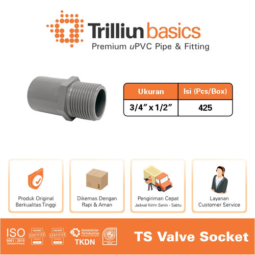 Fitting Pipa uPVC Trilliunbasics TS Valve Socket - 3/4" x 1/2" Inch