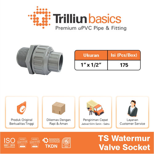 Fitting Pipa uPVC Trilliunbasics TS Watermur Valve Socket 1"x1/2" Inch