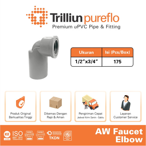 Fitting Pipa uPVC Trilliunpureflo AW Faucet Elbow 1/2" x 3/4" Inch