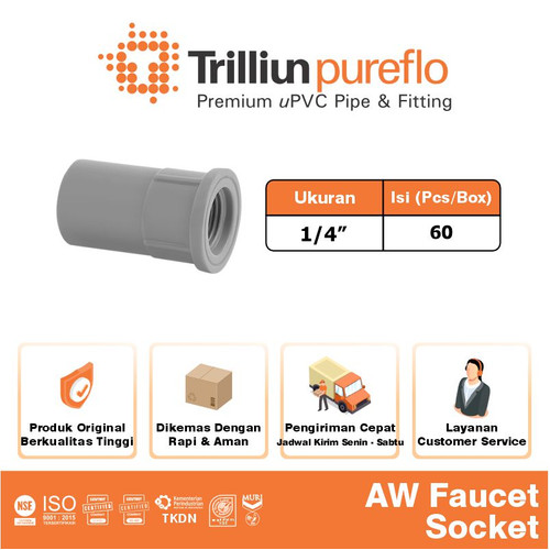 Fitting Pipa uPVC Trilliunpureflo AW Faucet Socket 1 1/4" Inch