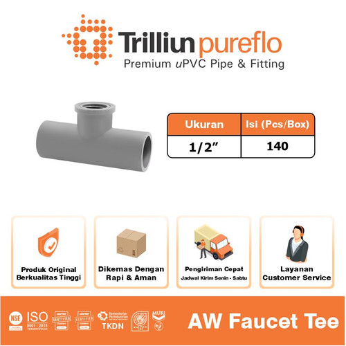 Fitting Pipa uPVC Trilliunpureflo AW Faucet Tee 1/2" Inch