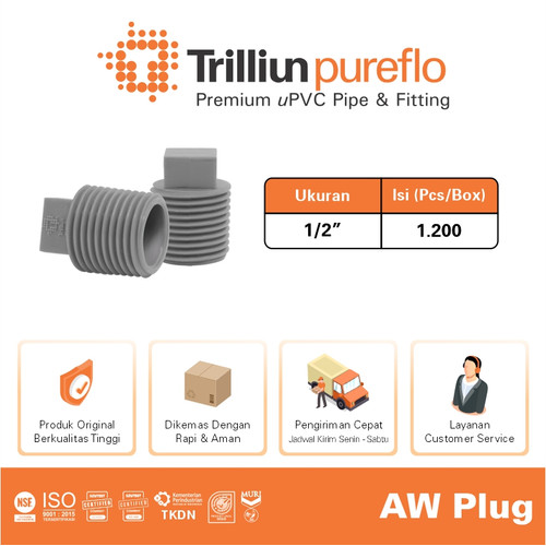 Fitting Pipa uPVC Trilliunpureflo AW Plug 1/2" Inch