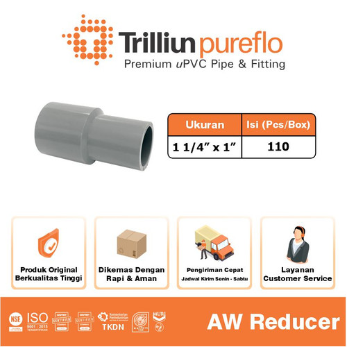 Fitting Pipa uPVC Trilliunpureflo AW Reducer 1 1/4" x 1" Inch