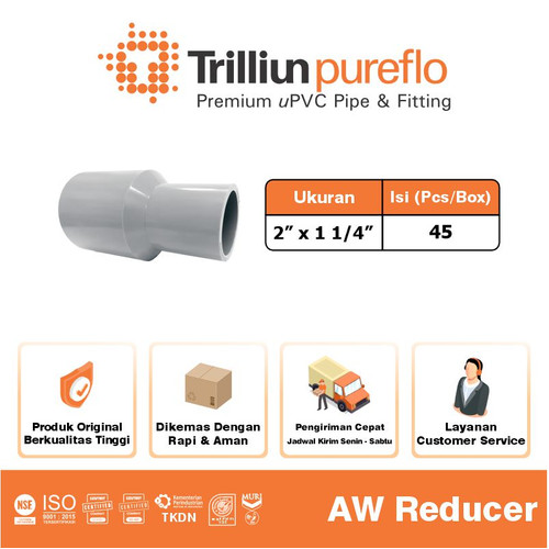 Fitting Pipa uPVC Trilliunpureflo AW Reducer 2" x 1 1/4" Inch