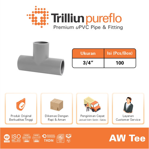 Fitting Pipa uPVC Trilliunpureflo AW Tee 3/4" Inch