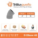 Fitting Pipa uPVC Trilliunpureflo D Elbow 45° 4" Inch