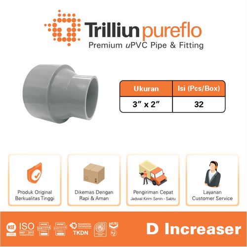 Fitting Pipa uPVC Trilliunpureflo D Increaser 3" x 2" Inch