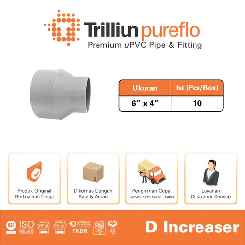 Fitting Pipa uPVC Trilliunpureflo D Increaser 6" x 4" Inch