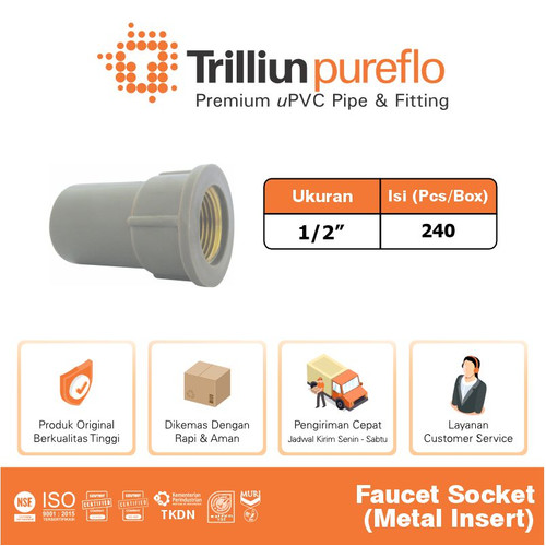 Fitting Pipa uPVC Trilliunpureflo Faucet Socket Metal Insert 1/2" Inch