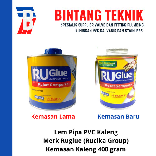 Lem PVC Kaleng Merk RUGlue (Rucika) 400 Gram